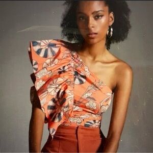 NWT Anthropologie One Shoulder Let Me Be Floral Crop Top